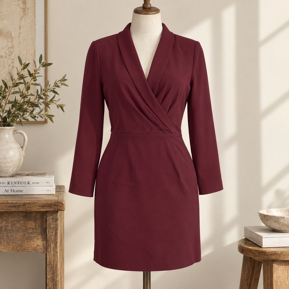 Aritzia Babaton Burgundy Surplice V Neck Sheath Dress Size 8 Workwear Minimalist